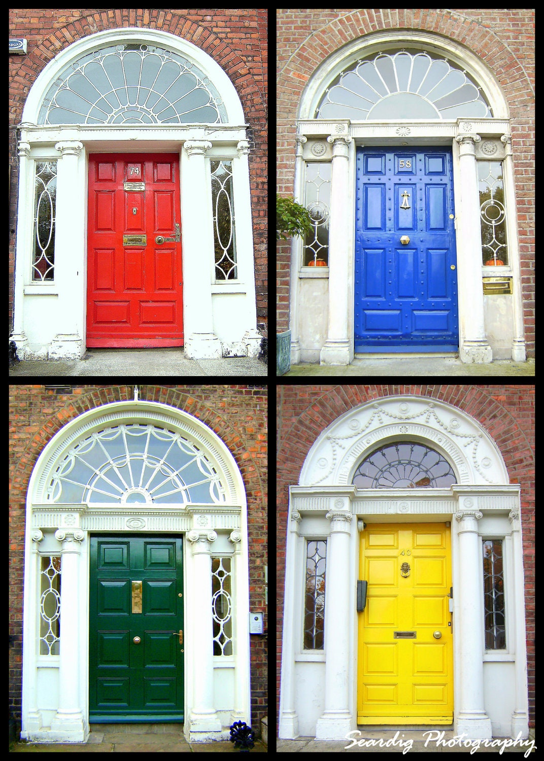 Father's Day - Dublin's Georgian Irish Doors Mosaic Photo Collage Print 5x7 or 10x14 Photograph Ireland Dublin Famous Square - Home Decor