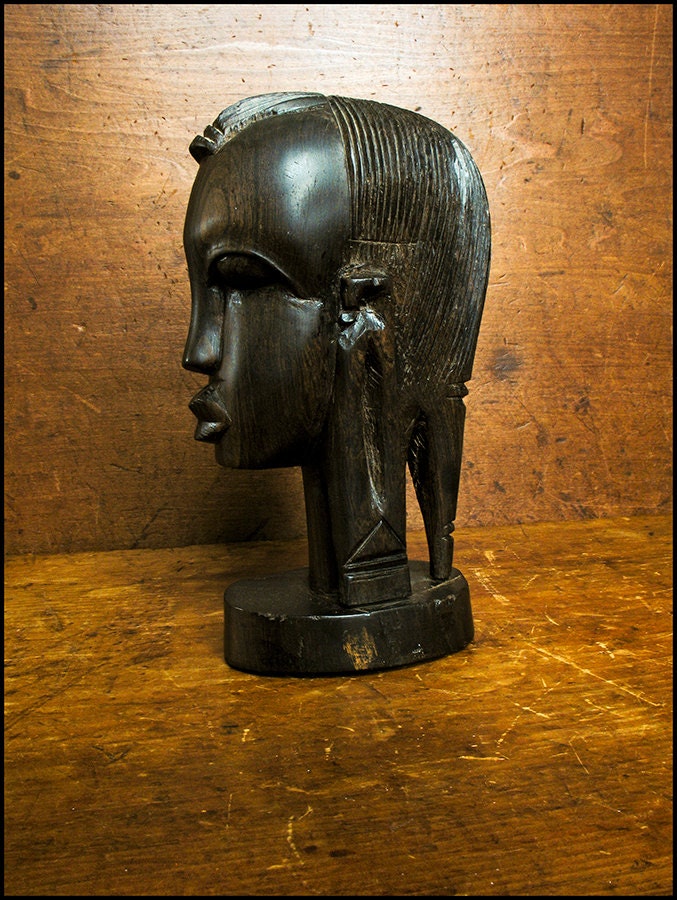 Beautiful Portrait Carved In Heavy Ebony Wood with Free Domestic Shipping