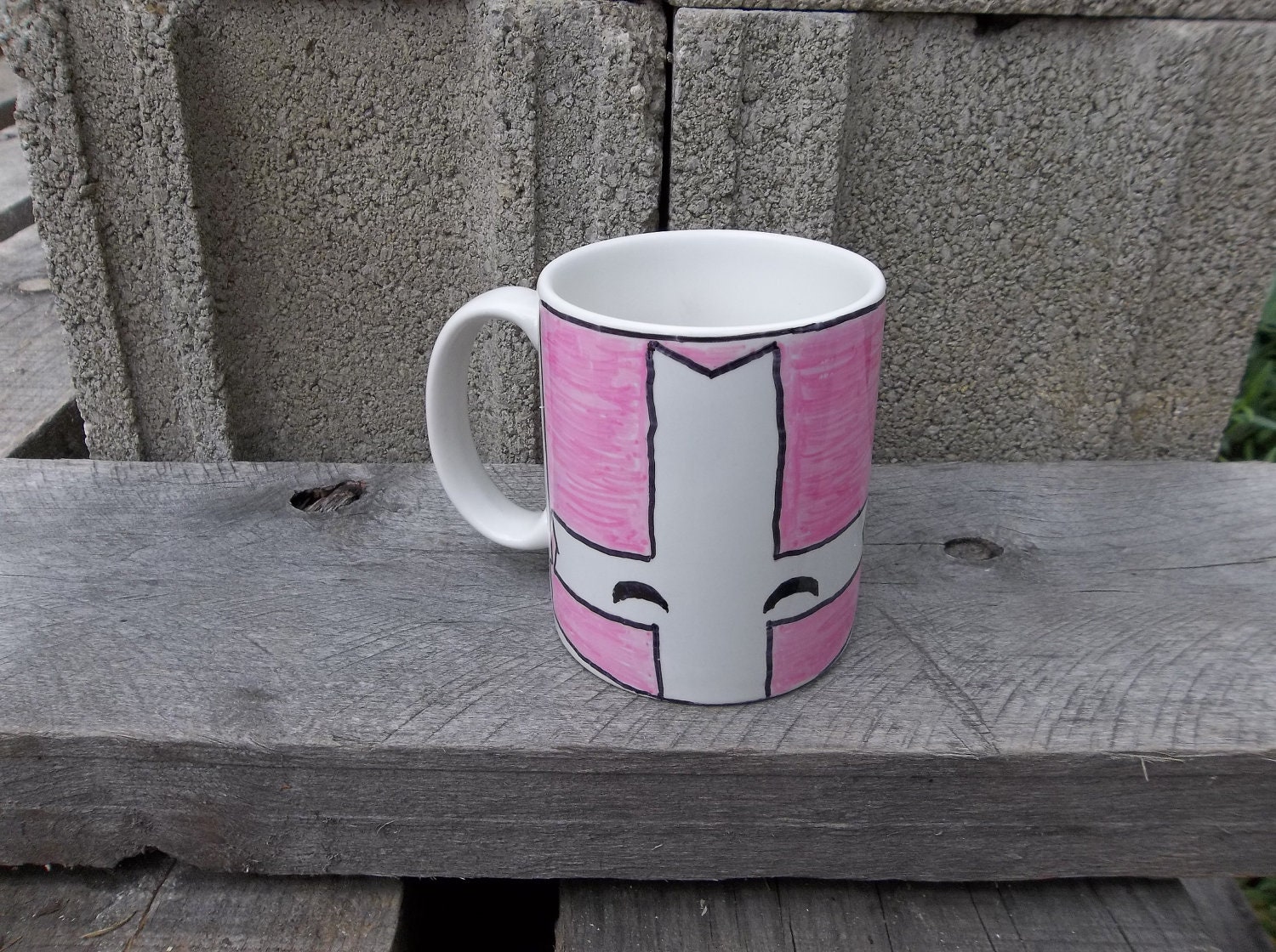 Castle Crashers Hand-Drawn Ceramic Mug, Pink Knight: 6th in a Series of 8