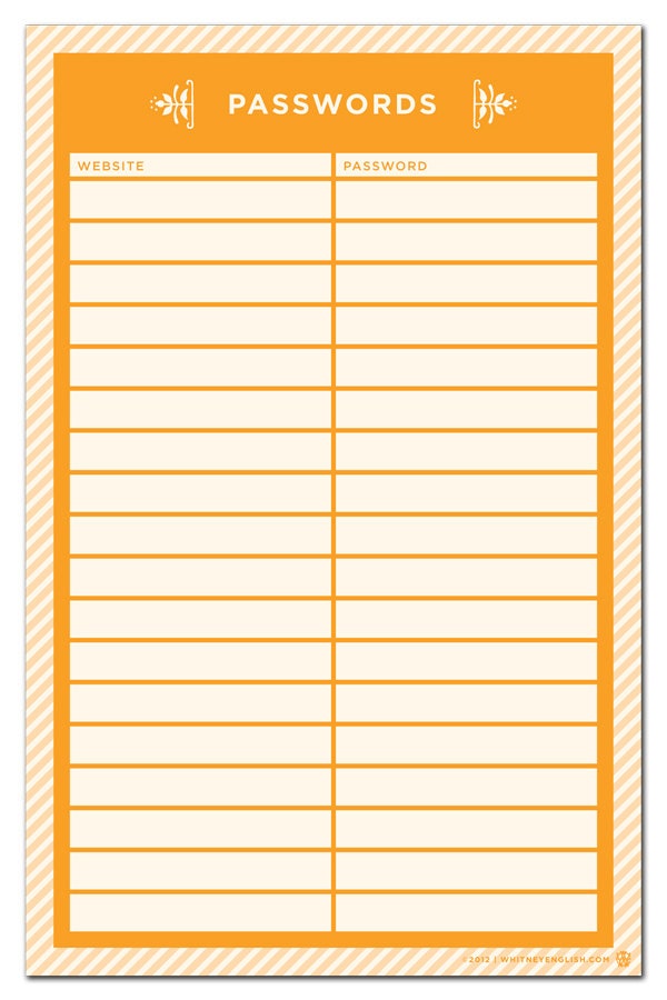 Passwords Note Pad
