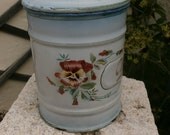 French Vintage Enamelware Graniteware Rare Pansies Café Cannister