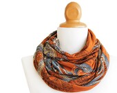 Infinity jersey scarf - women jersey scarf, orange and grey boho jersey scarf