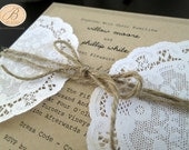 Rustic wedding invitation with twine and doily - ideal for a country/ vintage/ vineyard/ barn/ shabby chic wedding