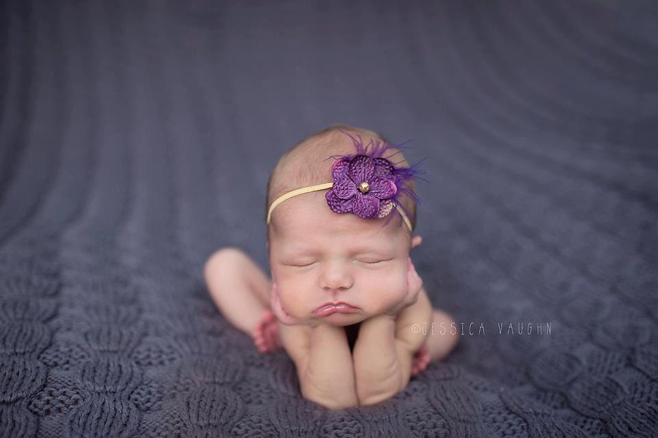 Purple & Gold Hydrangea Flower and Feather Headband - baby, girl, photography props, newborns, infant, hair accessories, violet