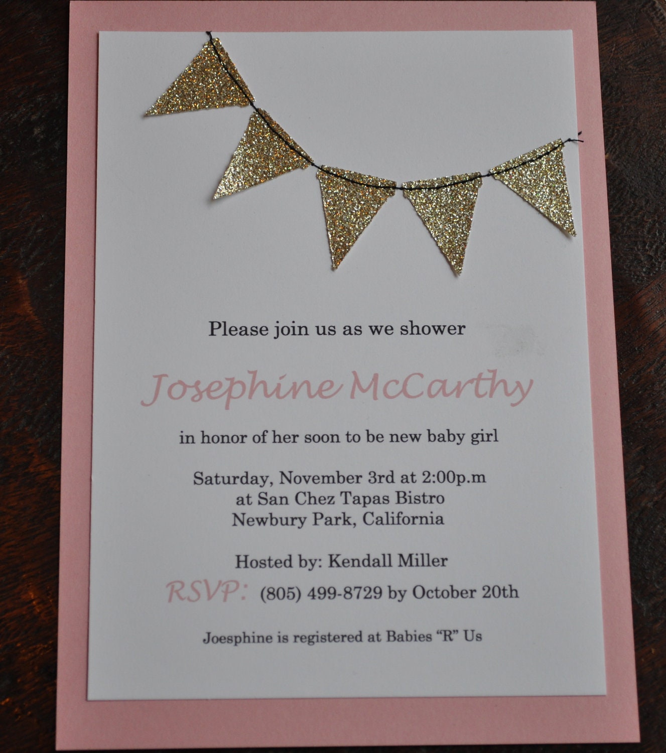 Gold Glitter Bunting flags pennant garland handmade sewn invitation - custom