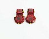 Semi Precious 'Ruby' stud earrings (red square and circle)