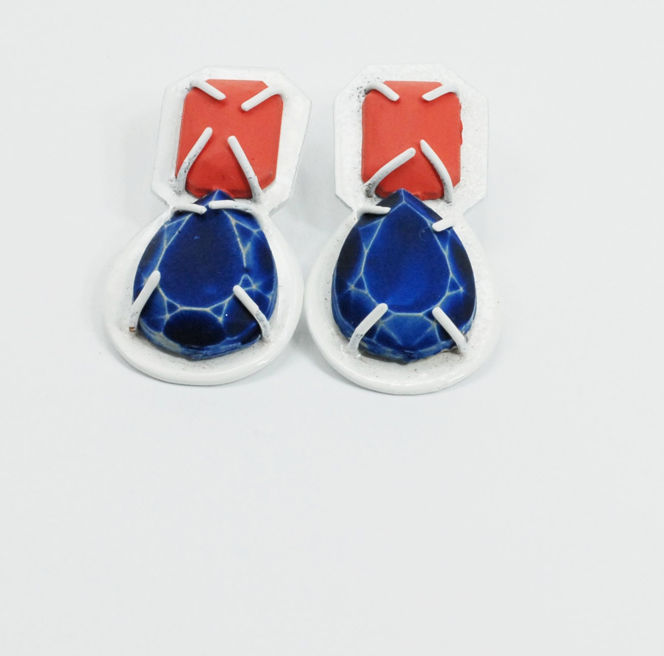 pink and blue gem stud earrings (pink with blue cement teardrop gem)
