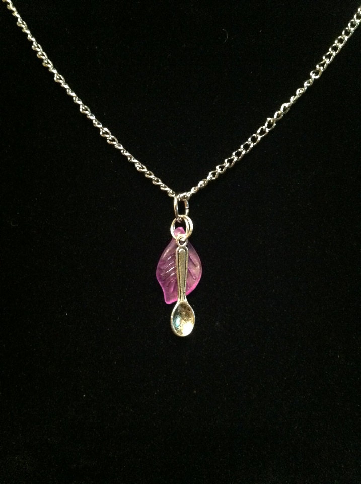 Colorful Leaf and Silver Spoon Necklace