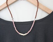 African trade bone silver wood necklace // bohemian boho chic // tribal // pink brown // natural eco // handmade