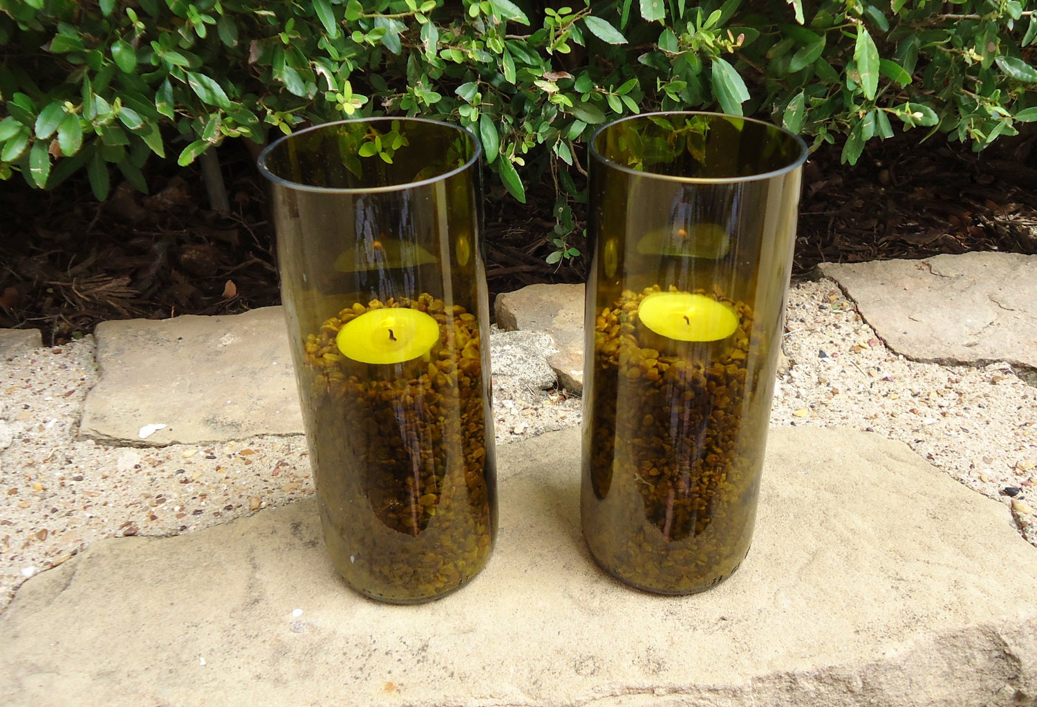 Tea Light Candle Holders made from Recycled Wine Bottles Set of 2  Large Quantities Available