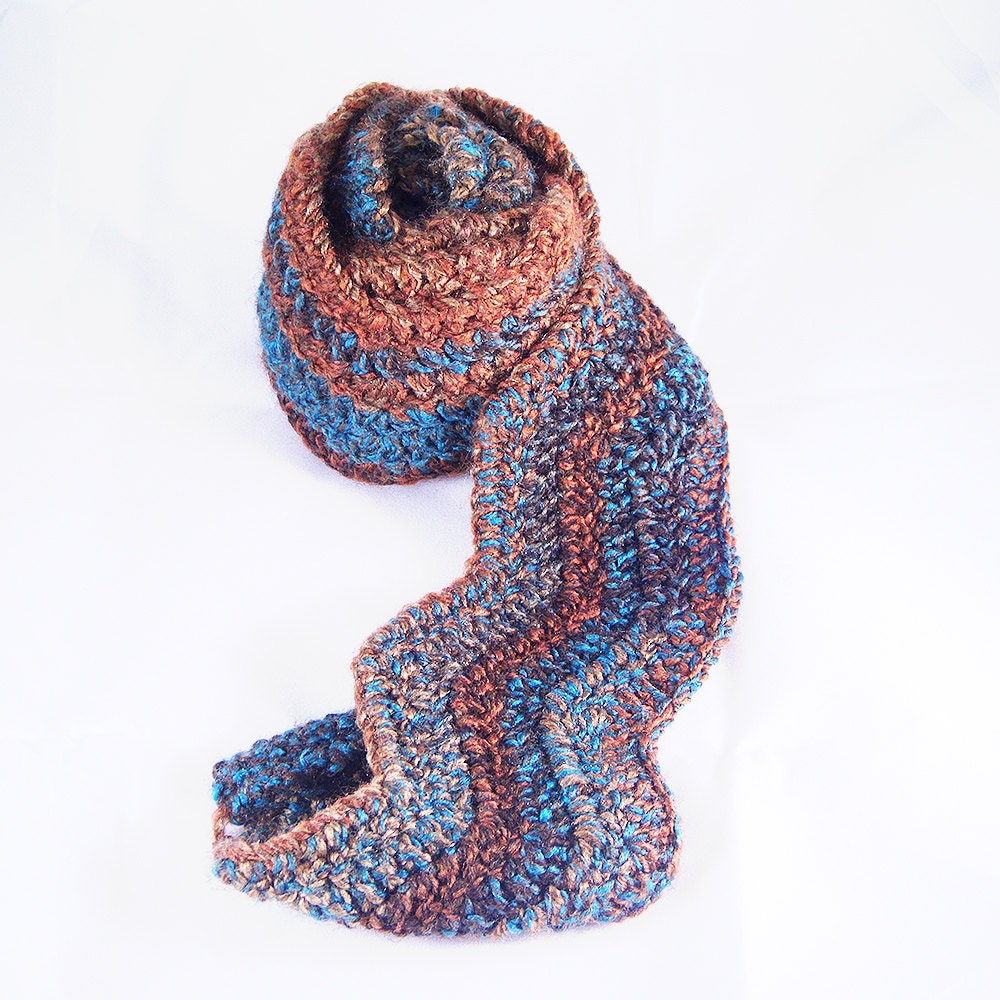 ON SALE Western, Rustic Scarf in Blue, Teal, Brown, Rust, Orange, Multicolored, Tweed
