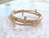 Rhinestone Sideways Cross Bracelet Bangle - GOLD