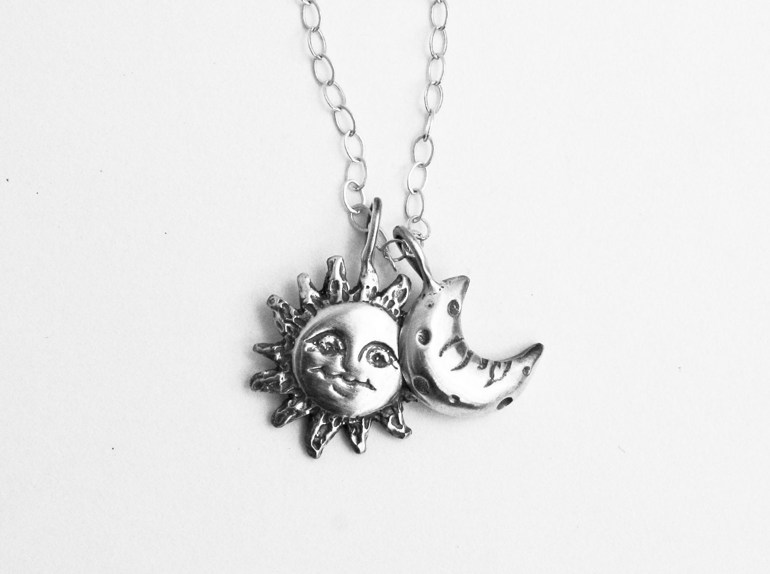 Sun Moon Necklace, Silver Sun and Moon Pendant Necklace, Sun and Moon Necklace