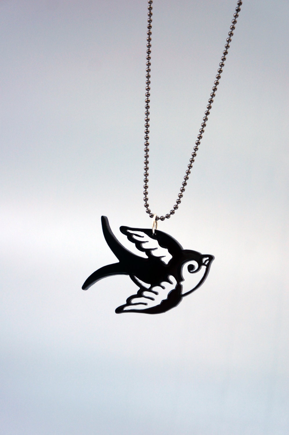 Swallow / Sparrow Tattoo Style Acrylic Plastic Necklace Charm