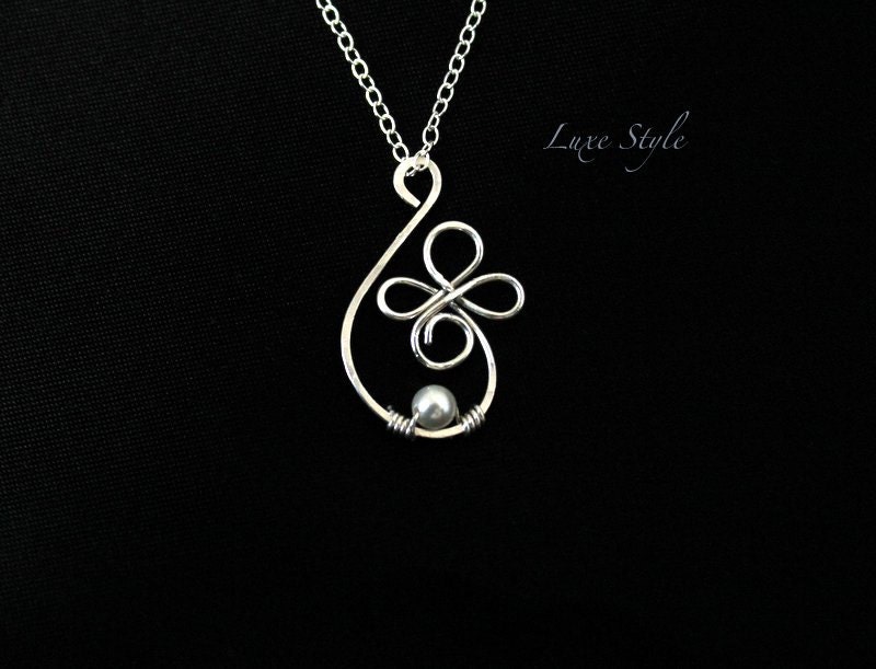 Pendant Necklace Sterling Silver Wire wrapped Pearl Necklace White Unique design Handmade Jewelry Luxe Style