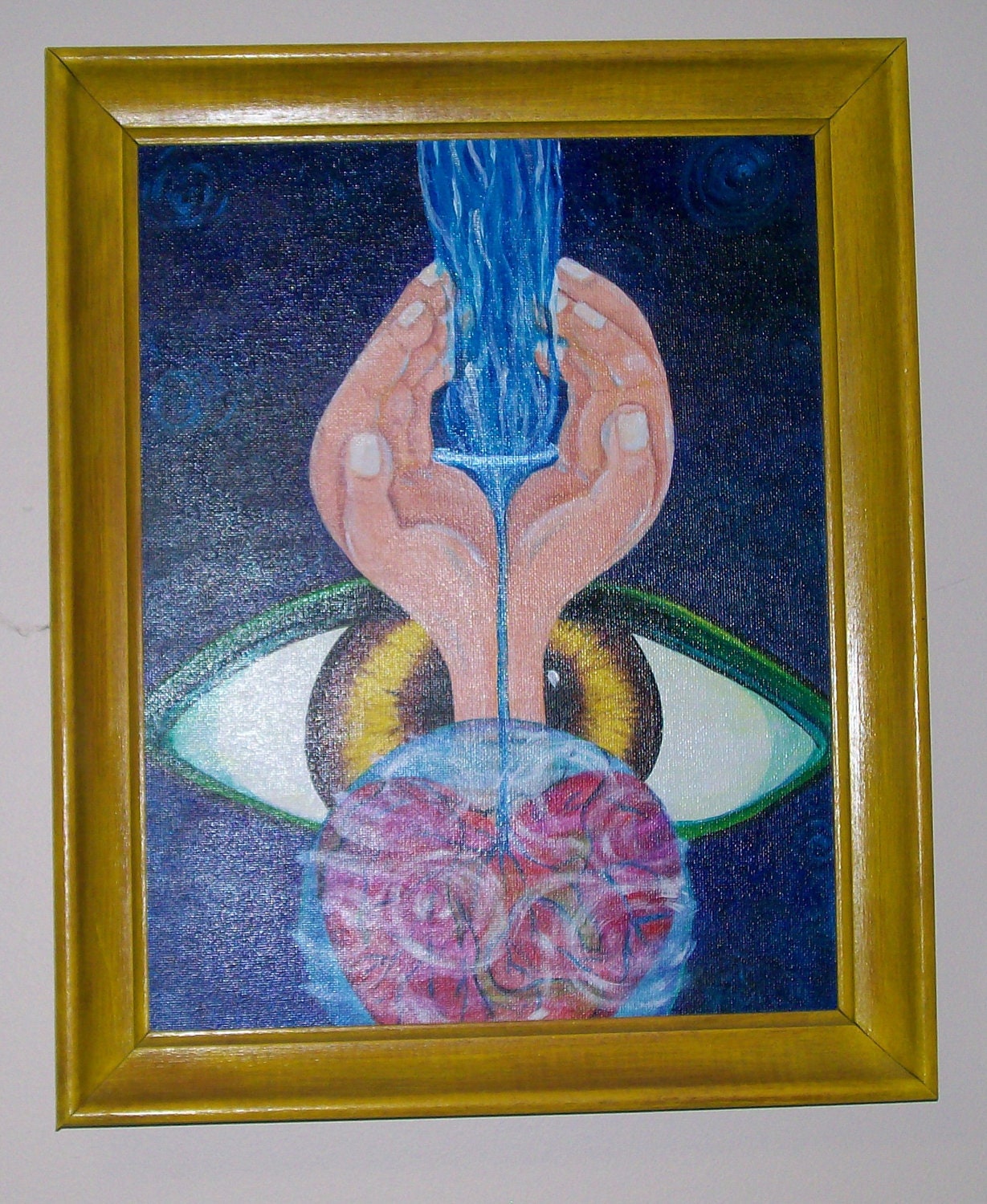 Abstract Original Framed Artwork, Acrylic Painting on Canvas Board, "When Heaven Touches Earth"