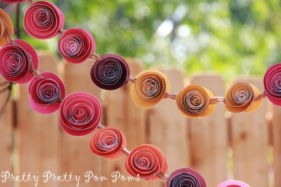 Wedding Garland Paper Flowers Fall Colors 9 Feet - Wedding Decorations