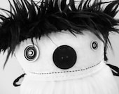 Soft Sculpture Plush Black and White Art Doll Faux Fur OOAK Modern - polkadottydoll - FREE SHiPPiNG (Canada & US)