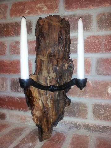 Custom "Upcycled" candle stick holder made of real wood, cast iron holders and the wood was conditioned before getting its topcoat.