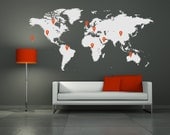 Wall Decal Vinyl Sticker Home Decor Modern Art Mural " World Map " 45.3'' x 90.6" plus 10 pins