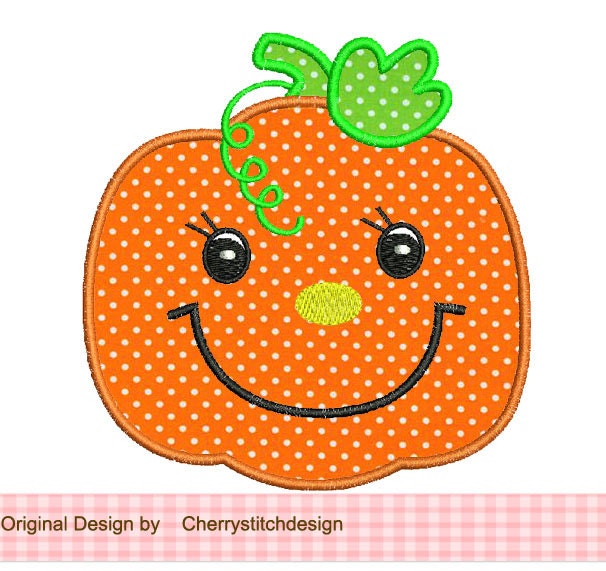 Pumpkin  Cute Smiley Face Applique -4x4 5x7 Machine Embroidery Applique Design