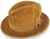 Vintage Olive Brown Bronze Color Corduroy with Multi-Colored Feathers Jonathan Cabot Fedora Hat