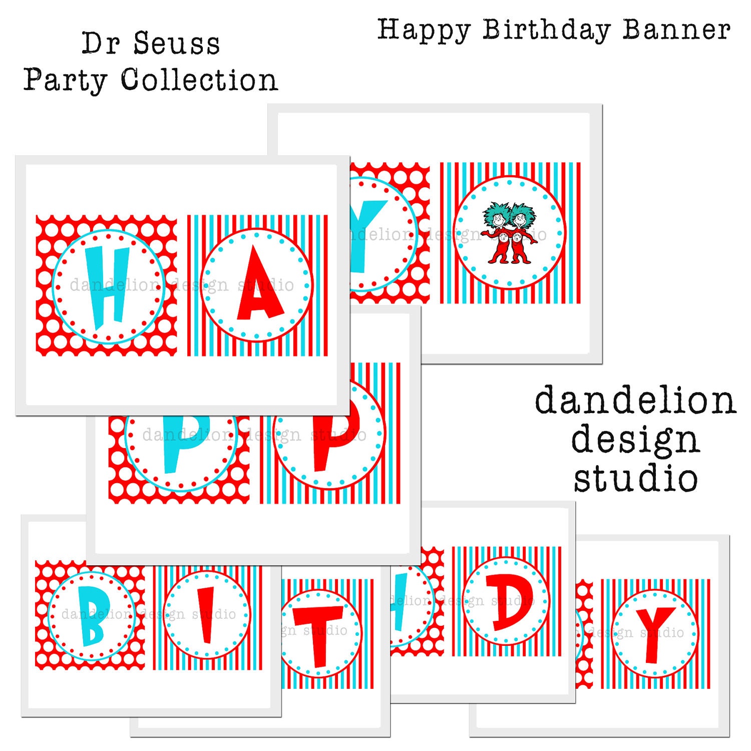 PRINTABLE Happy Birthday Banner - Dr Seuss Party Collection - Dandelion Design Studio