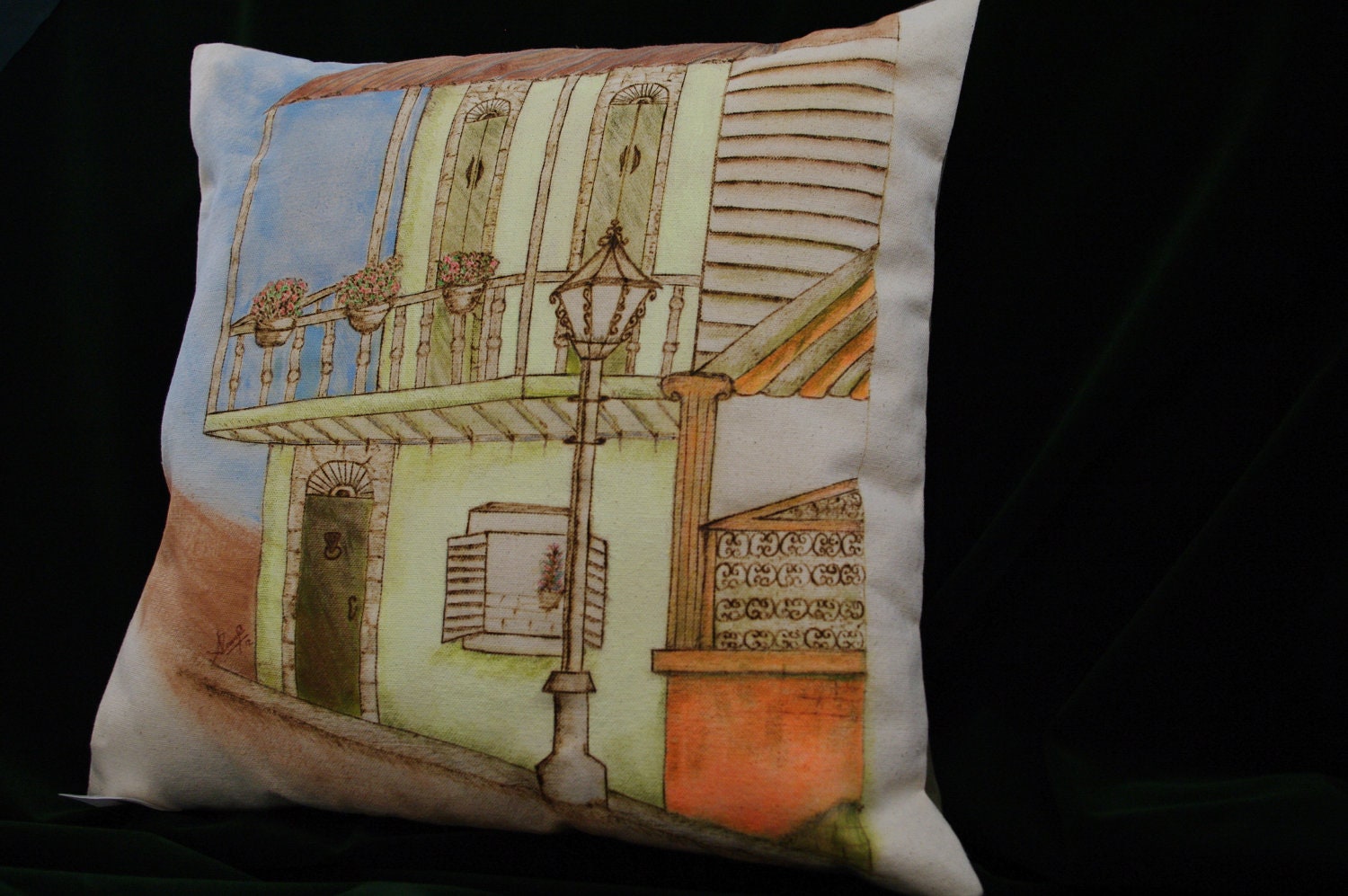 Balconies of the Old San Juan Pirography Pillow