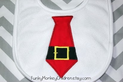 Santa Tie Christmas Bib for Baby - First Christmas Boy Customized Bib. Can be personalized