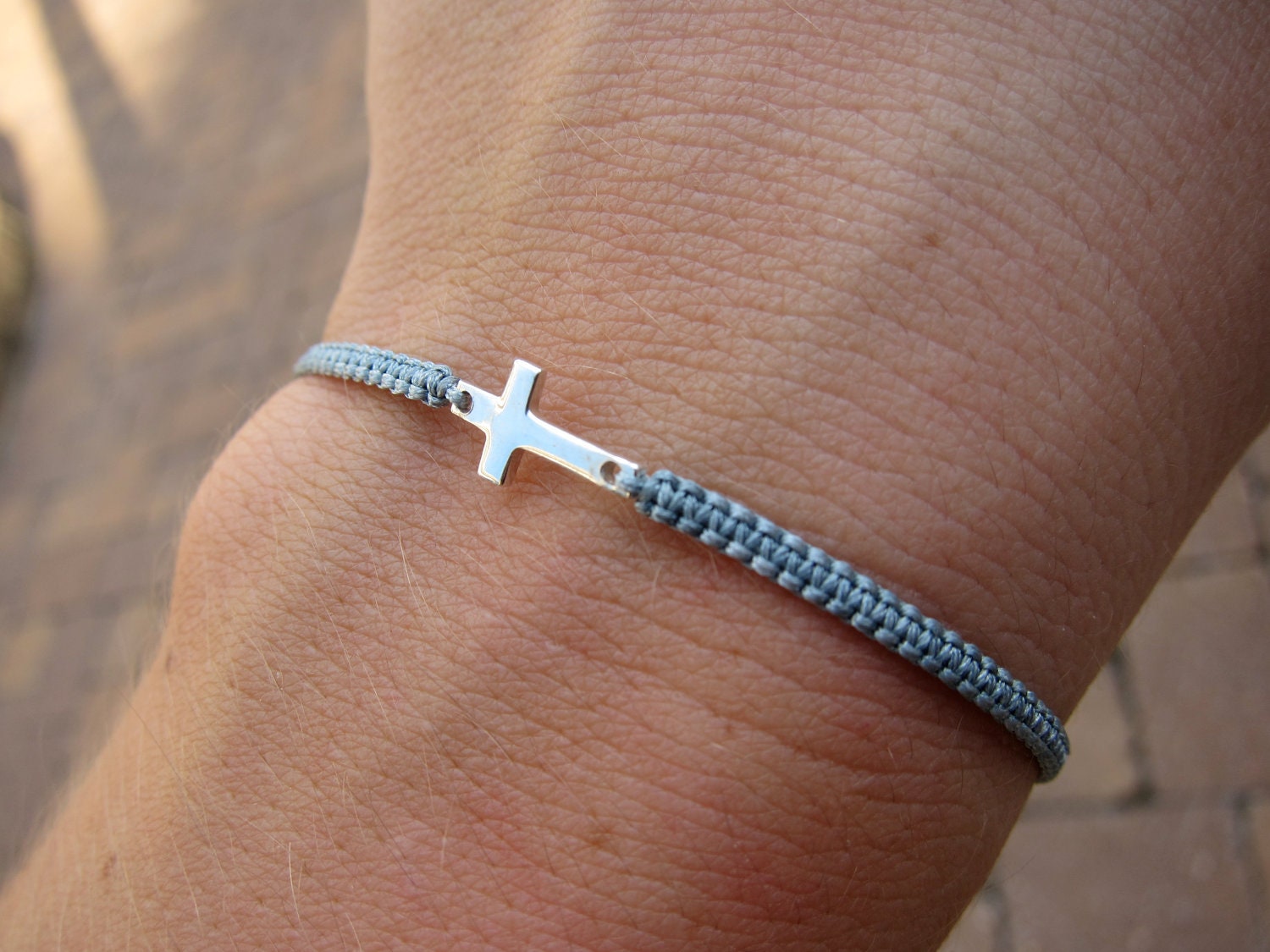 littlej mini macrame tiny silver cross bracelet