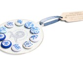 Fabric covered buttons handmade elegant stylish blue white indigo little round GZHEL Buttons kettle owl Lenin