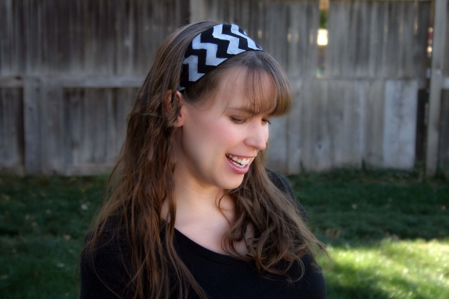 Womens Headband, Black and White Chevron Hair Accessory -- FREE SHIPPING - Wide, stretchy headband