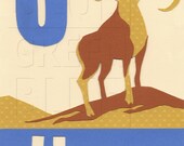 Animal Alphabet - Nursery Art - U is for Urial - Personalized Print - 5" x 7"