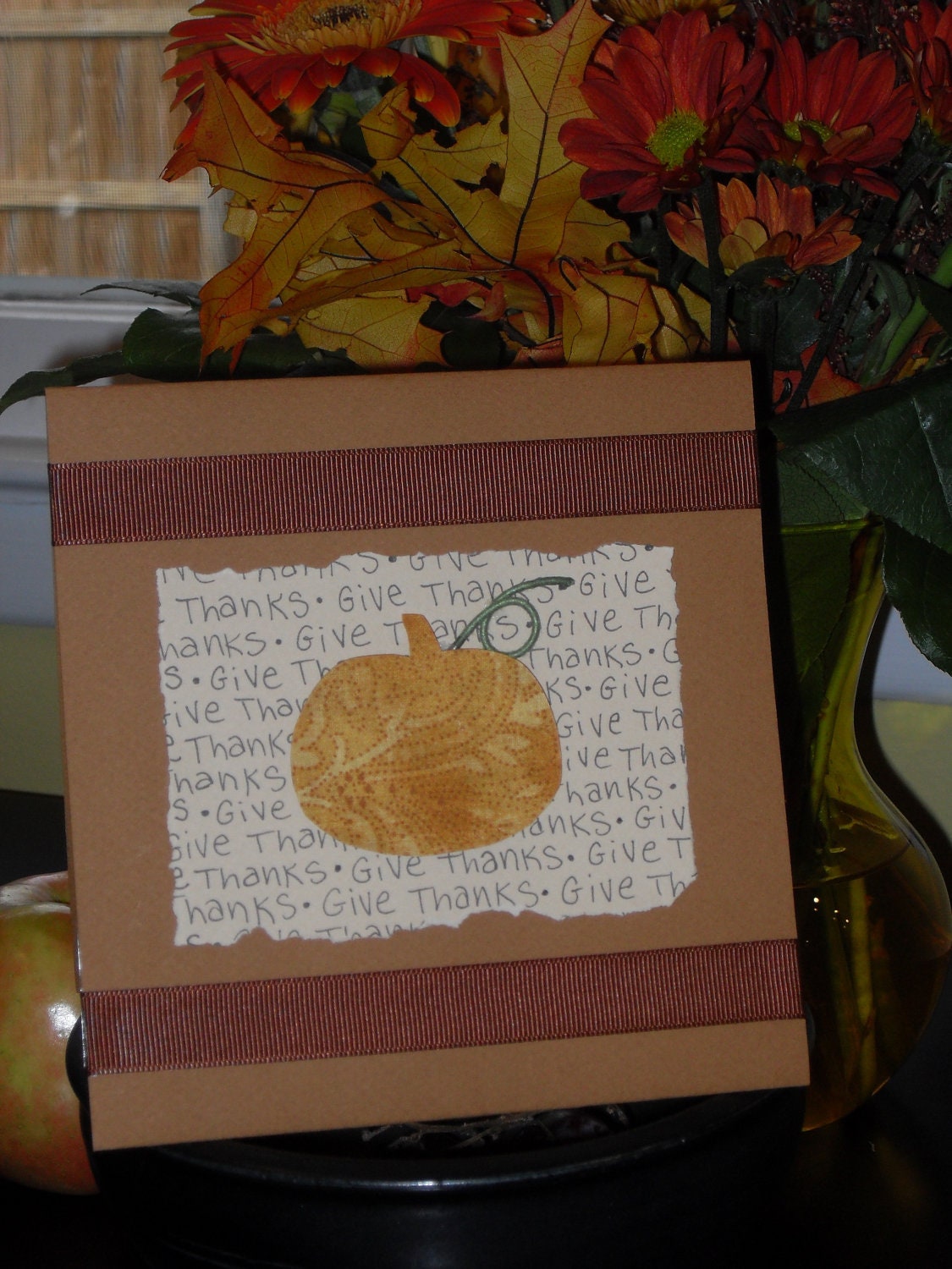 Autumn Harvest Handmade Card - Give Thanks Pumpkin