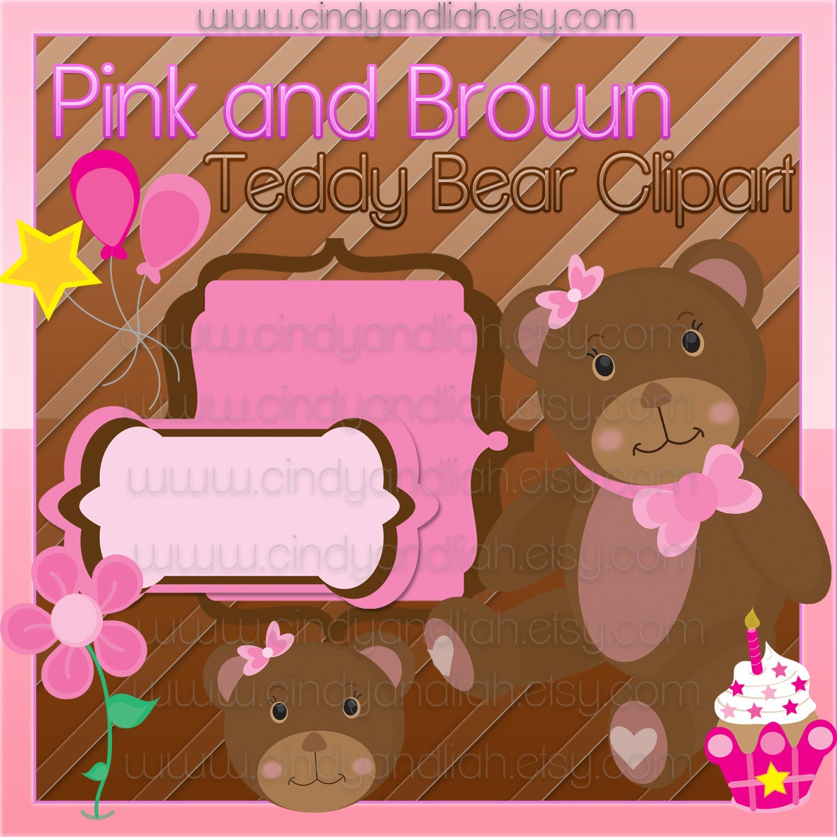 Pink and Brown Teddy Bear Clipart Il_570xn