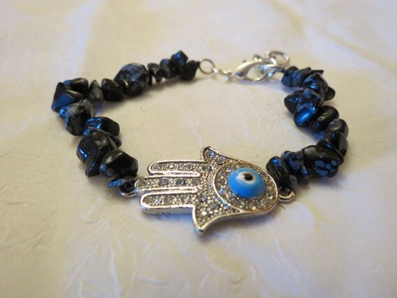 Handcrafted Black with White Beaded Stone Bracelet  Greek Evil Eye Charm with Lobster Adjustable Clasp Extension Chain