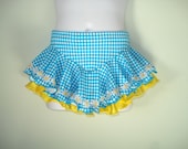 Daisies - Child Small Ice Skating Skirt, Blue Gingham with Yellow Underskirt and Daisy Trim