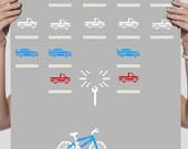 Geekery, Space Invaders, Videogame Print, Retro, 80s, Space Invaders, Bicycle Print, Art Poster, 18 x 24