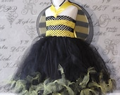 Yellow and Black Bumble Bee Halloween Tulle Tutu Costume Dress-Up Skirt Dress Girls Childrens Small Baby