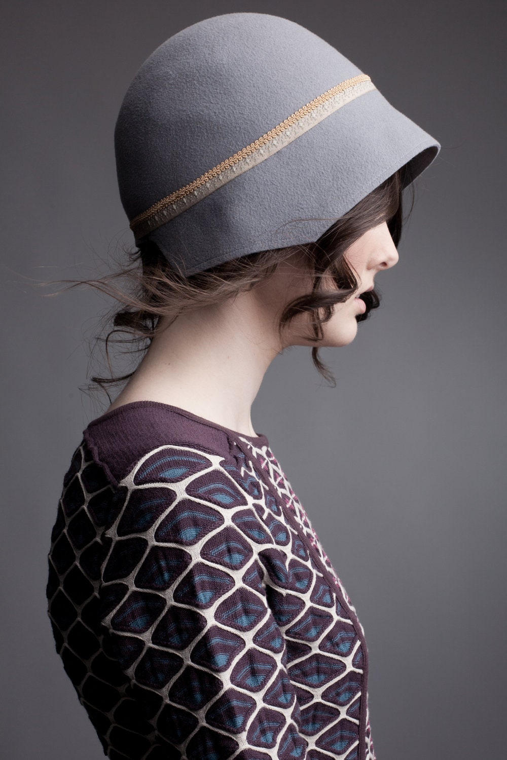 Geometric Cloche Hat in Grey