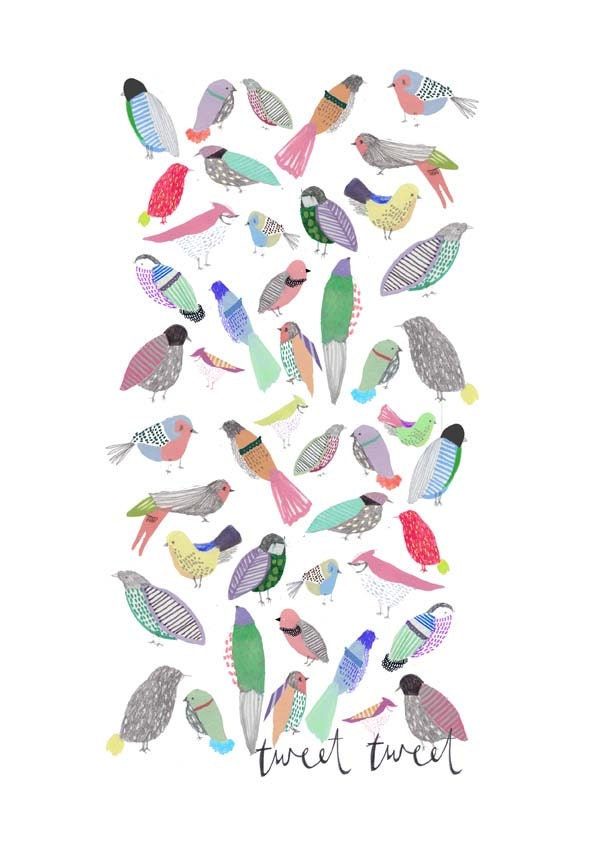 Children's Art. The Birdies. Limited edition art print by illustrator Amyisla. Illustration.