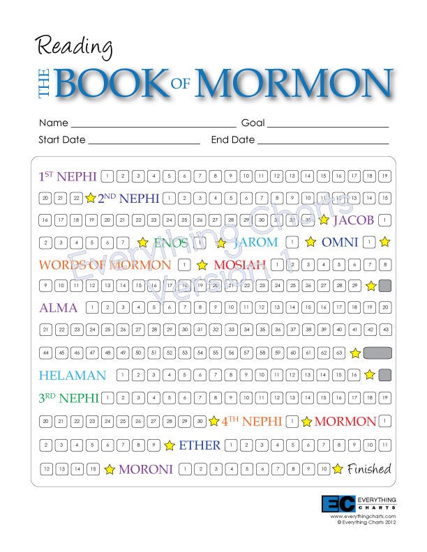 Book of Mormon Reading Chart - PDF File/Printable