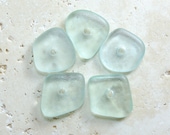 Seafoam Seaglass Beads - 5 Center-Drilled Genuine Beach Glass