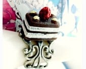 miniature chocolate cake ring. sweet dessert food jewelry. ornate adjustable ring.
