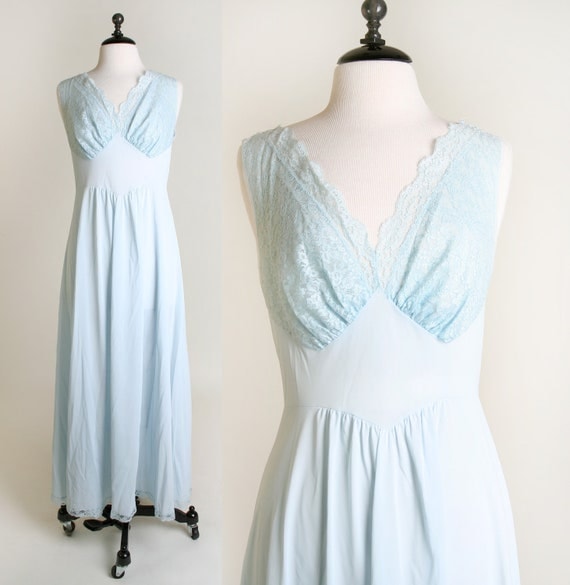 1960s Maxi Slip - Vintage Vanity Fair Nightgown in Soft Pastel Powder Blue - Large to XL