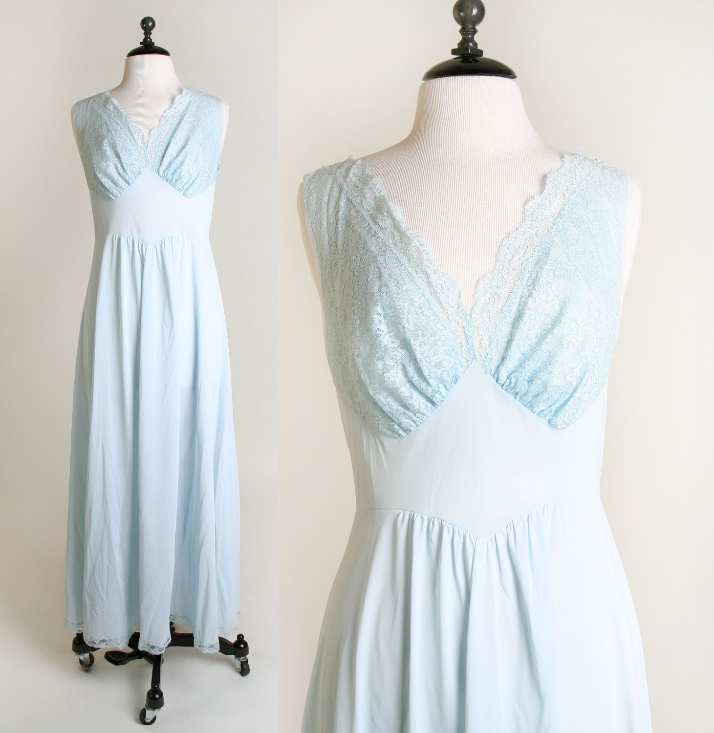 1960s Maxi Slip - Vintage Vanity Fair Nightgown in Soft Pastel Powder Blue - Large to XL