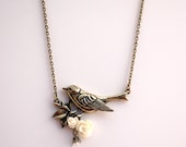 Antique Brass Bird and Flower Necklace Buy 3 Get 1 Free
