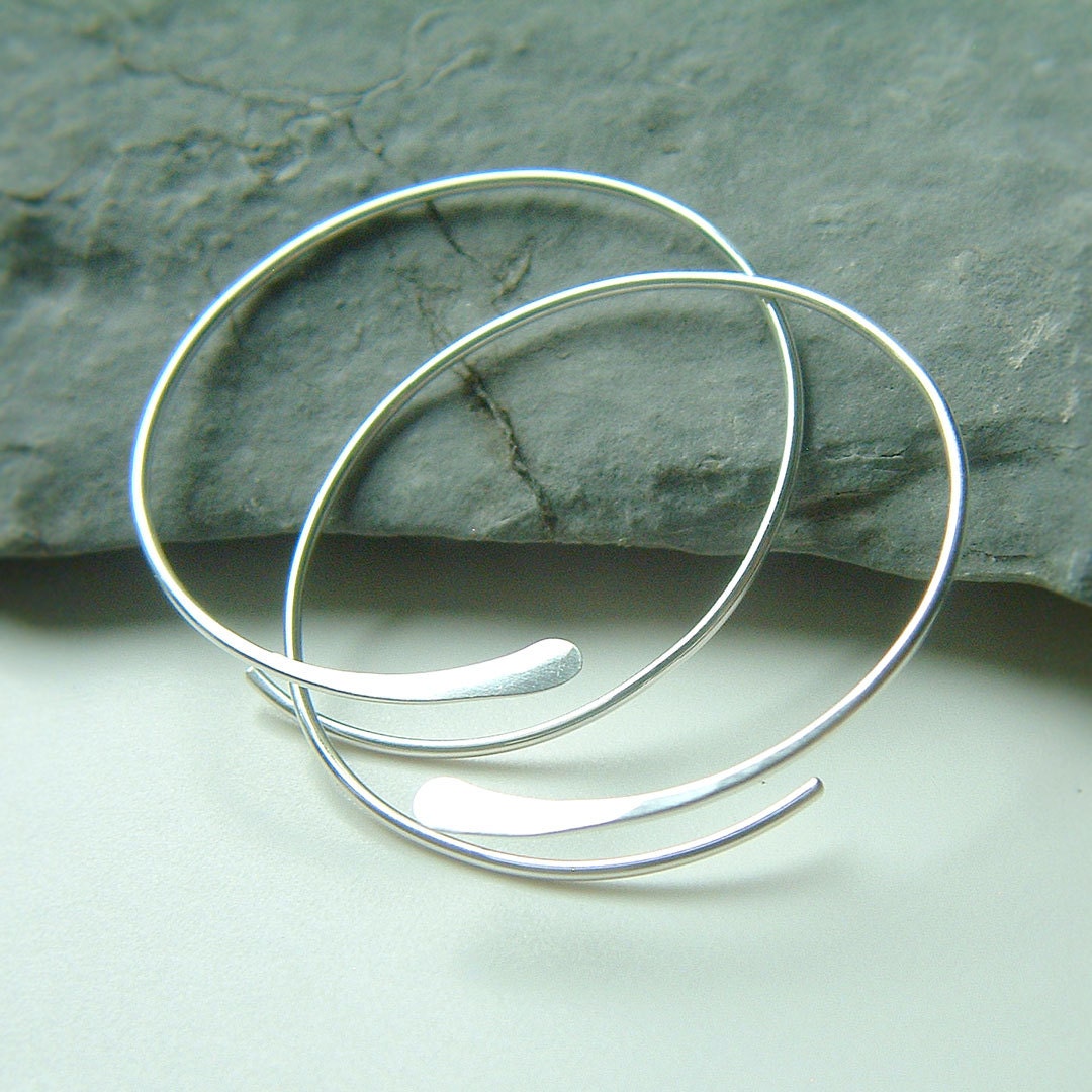 Sterling Silver Open Hoops Hammered Large Silver Hoop Earrings, eco friendly spring eco fashion