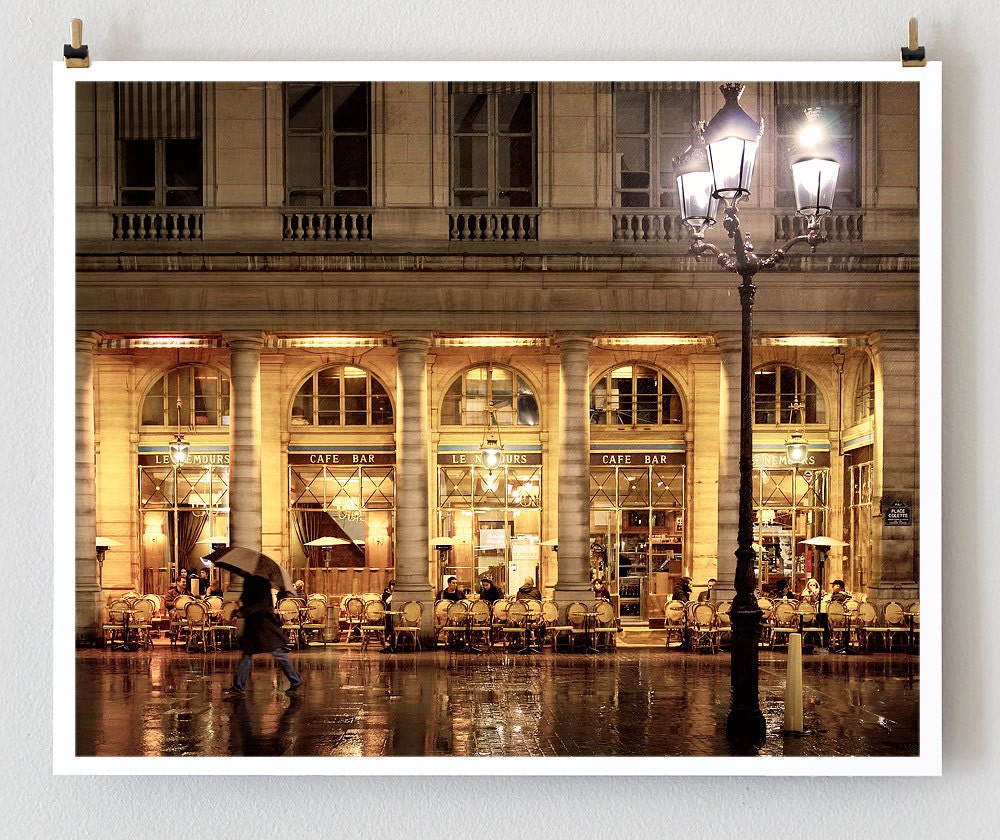 Paris Cafe Nemours, Paris Photography, Paris in the Spring Rain - 8x10 Wall Art Prints
