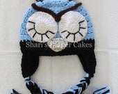 Blue Crochet Owl Hat - Baby Hat - Child's Hat